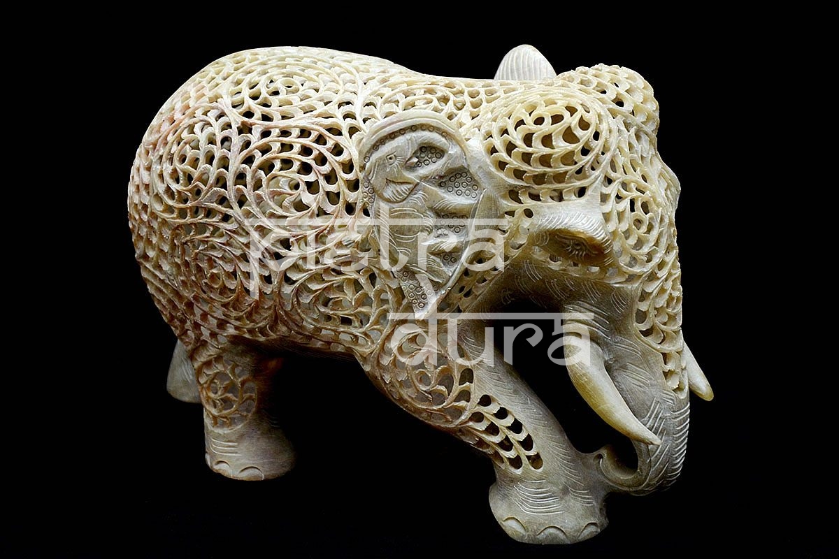 Carved 6 Inch Elephant Statue - Pietra Dura Products